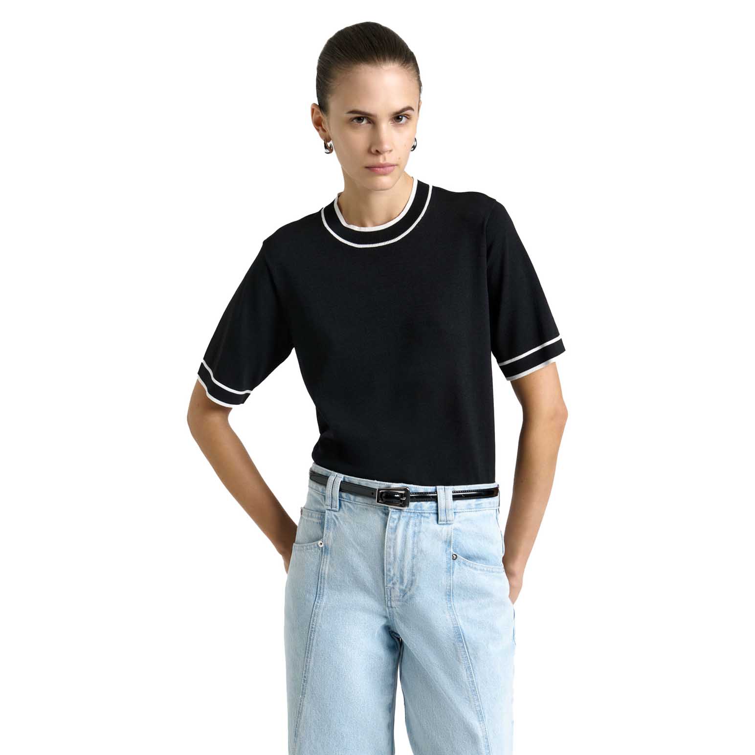 Cue Knitted Tee With Contrast Tipping